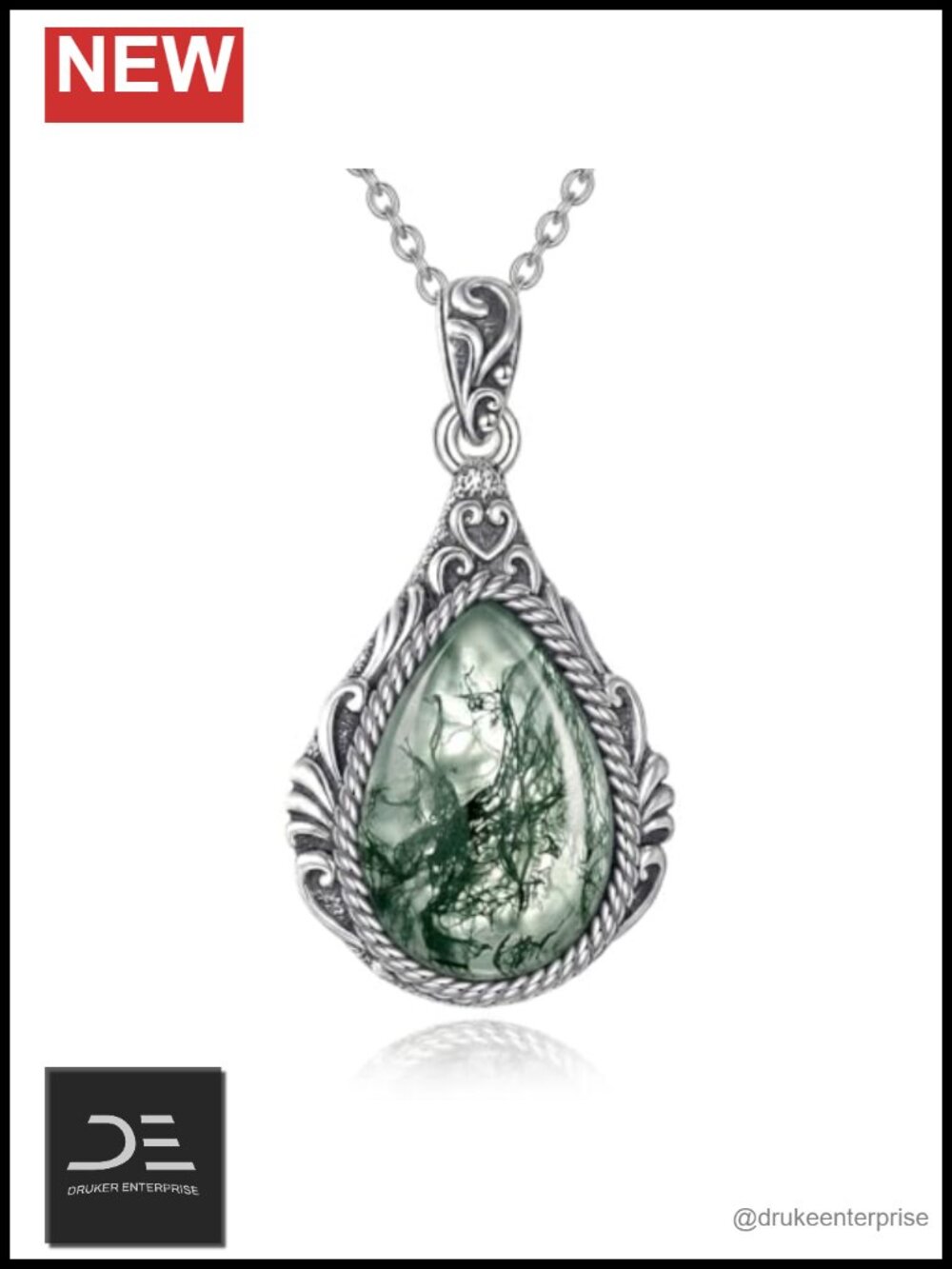 925 Sterling Silver Teardrop Filigree Pendant Necklace with Chain